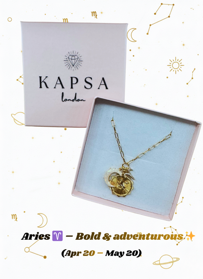 Aries Zodiac Necklace – Horoscope Pendant with Moon & Celestial Charms