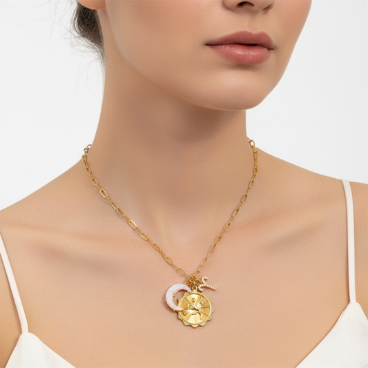 Aries Zodiac Necklace – Horoscope Pendant with Moon & Celestial Charms