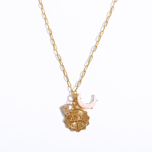 Libra zodiac necklace horoscope pendant with moon and star charms
