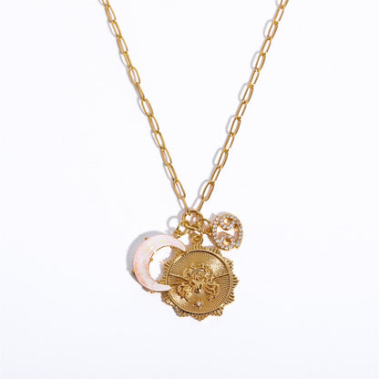 Cancer Zodiac Necklace – Horoscope Pendant with Moon & Celestial Charms