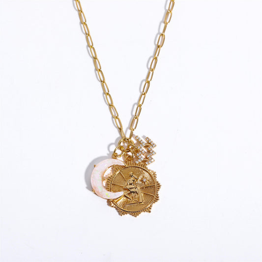 Aquarius Zodiac Necklace – Horoscope Pendant with Moon & Celestial Charms